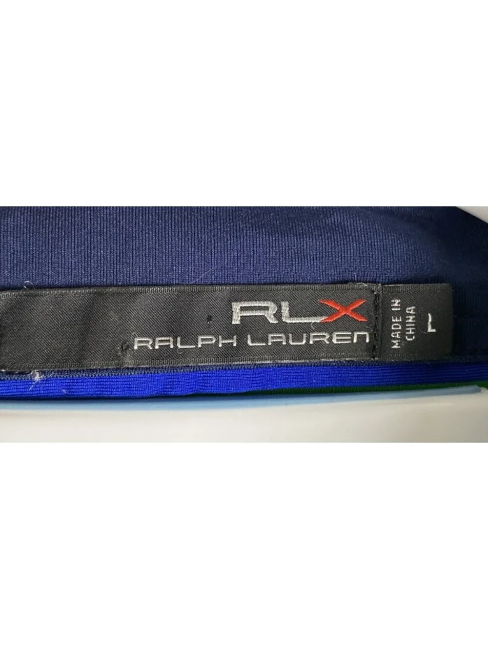 RLX Ralph Lauren Mens Sz Large Green Navy Striped Stretch Golf Polo Shirt